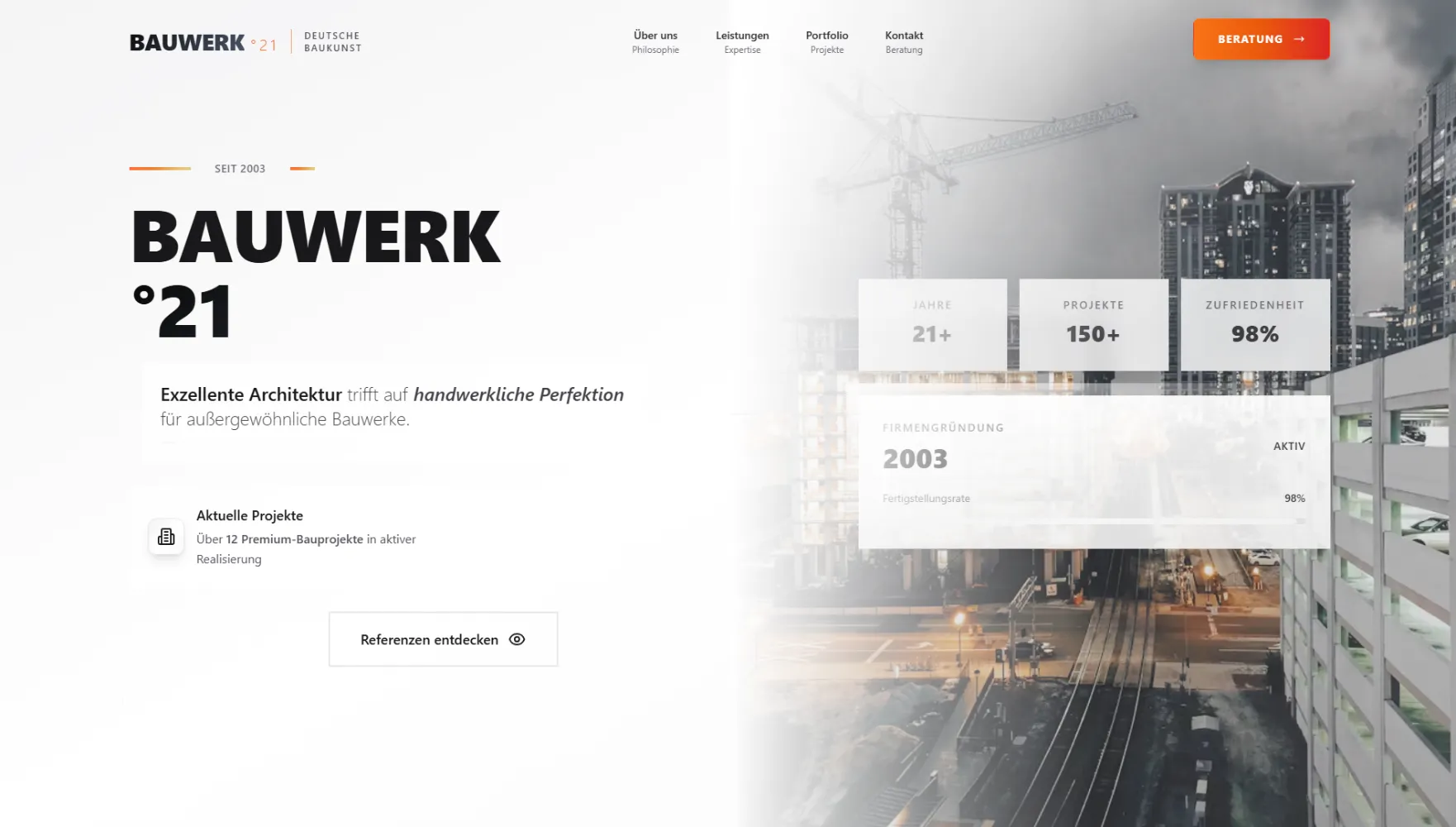 Screenshot der Bauwerk GmbH Website - moderne Unternehmenswebsite mit Hero-Section