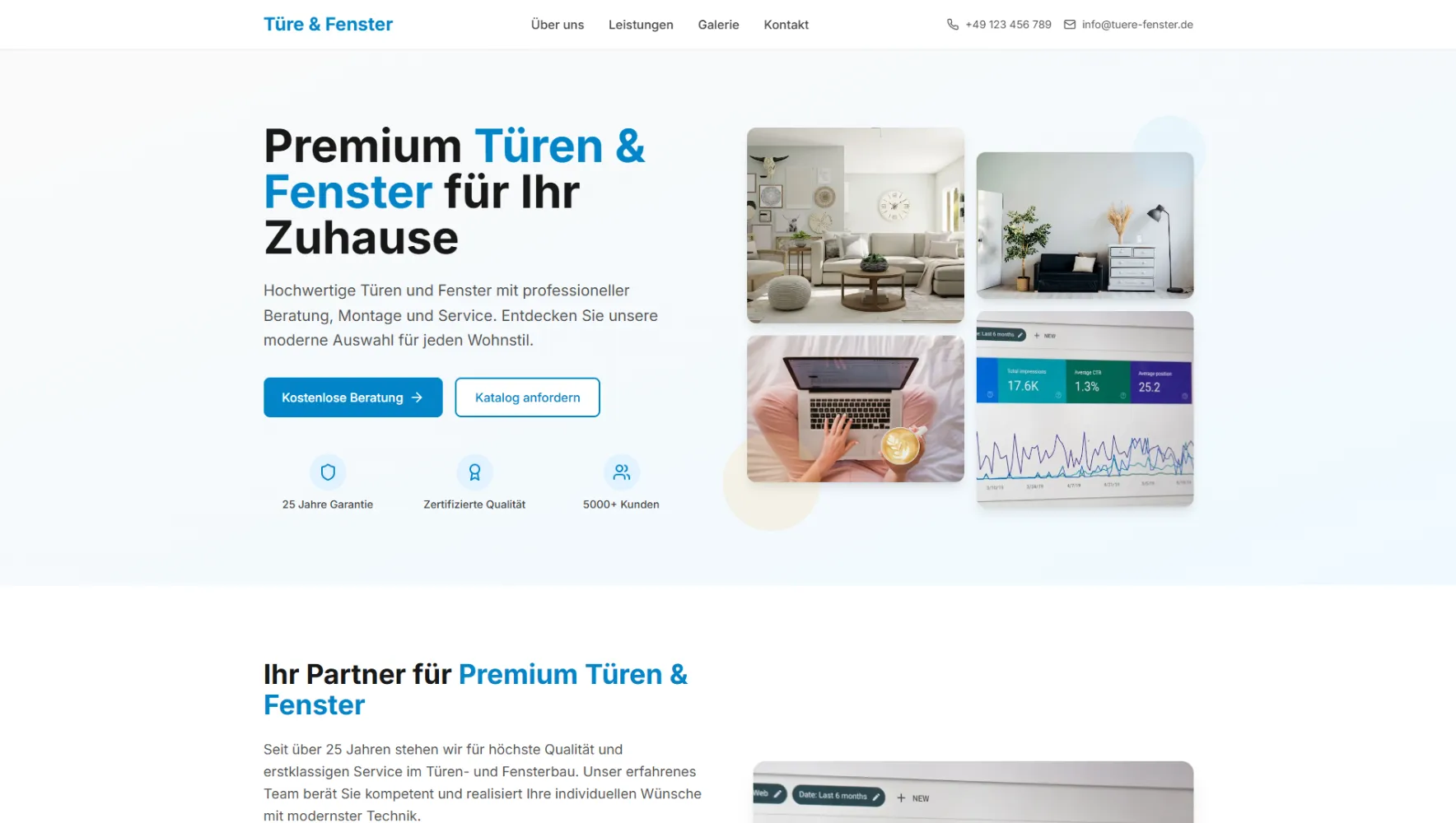 Screenshot der Fenster & Türe Website - Handwerksbetrieb mit Produktgalerie