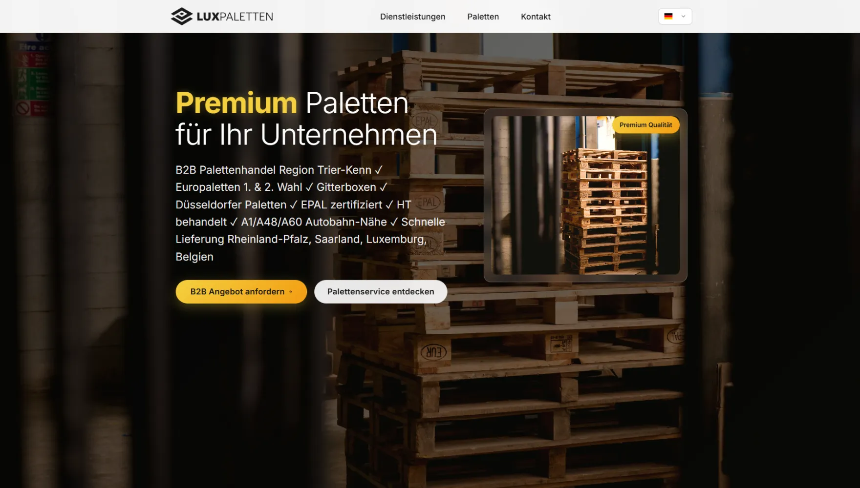Screenshot der Paletten Express Website - Logistik-Website mit Service-Übersicht