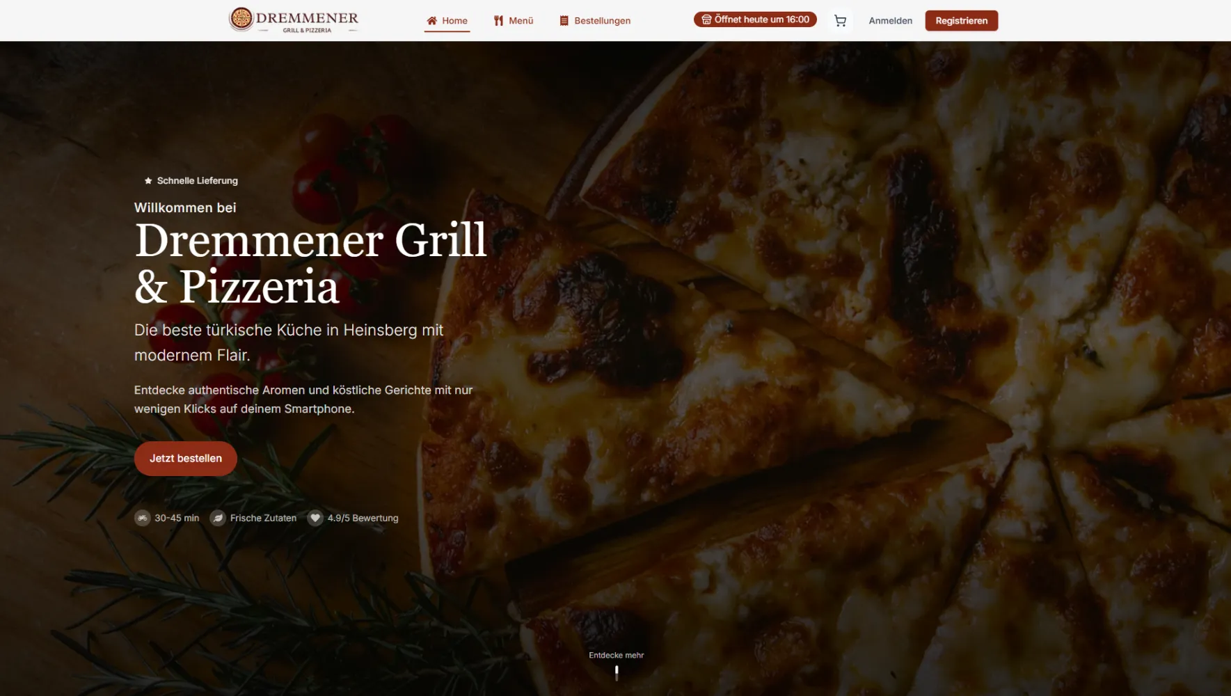 Screenshot des Restaurant Bestellsystems - Online-Shop für Essensbestellungen